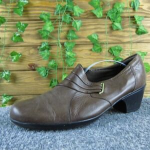 Clarks Women's Brown Leather Slip On Heeled Booties‎ Comfort Shoes 9.5M